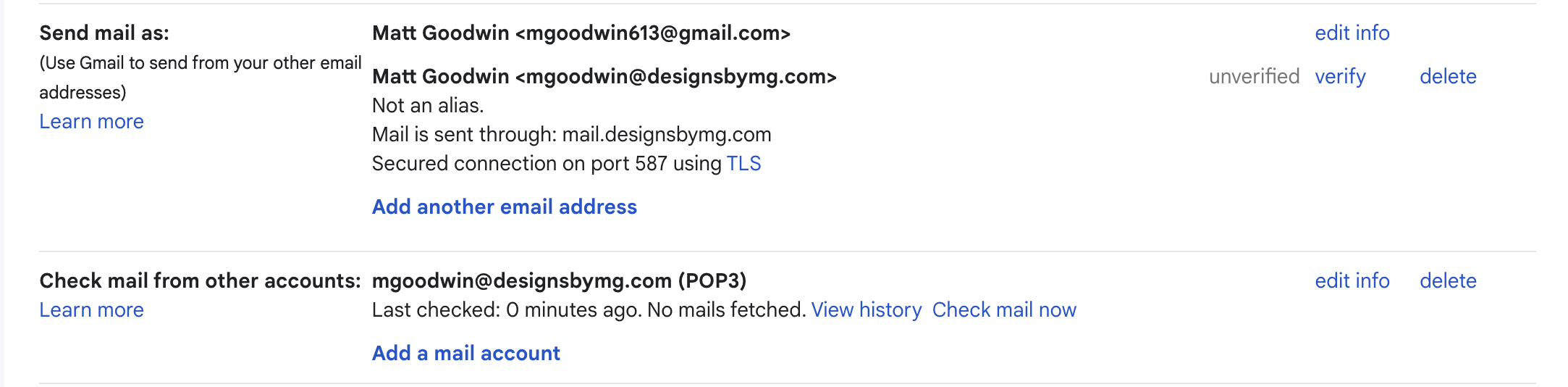 A screenshot of my email showing it can send and recieve email through gmail.